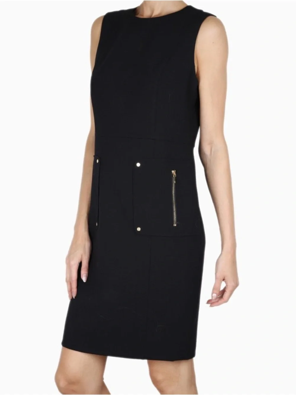 Tory Burch Petra Wood Midi Dress Black with Gold Zipper Accents
